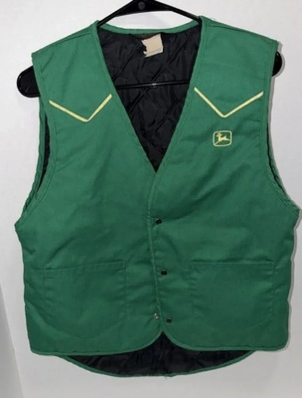 John Deere Vest Mens Small Protexall USA Made Green Workwear Snap Button Quilted